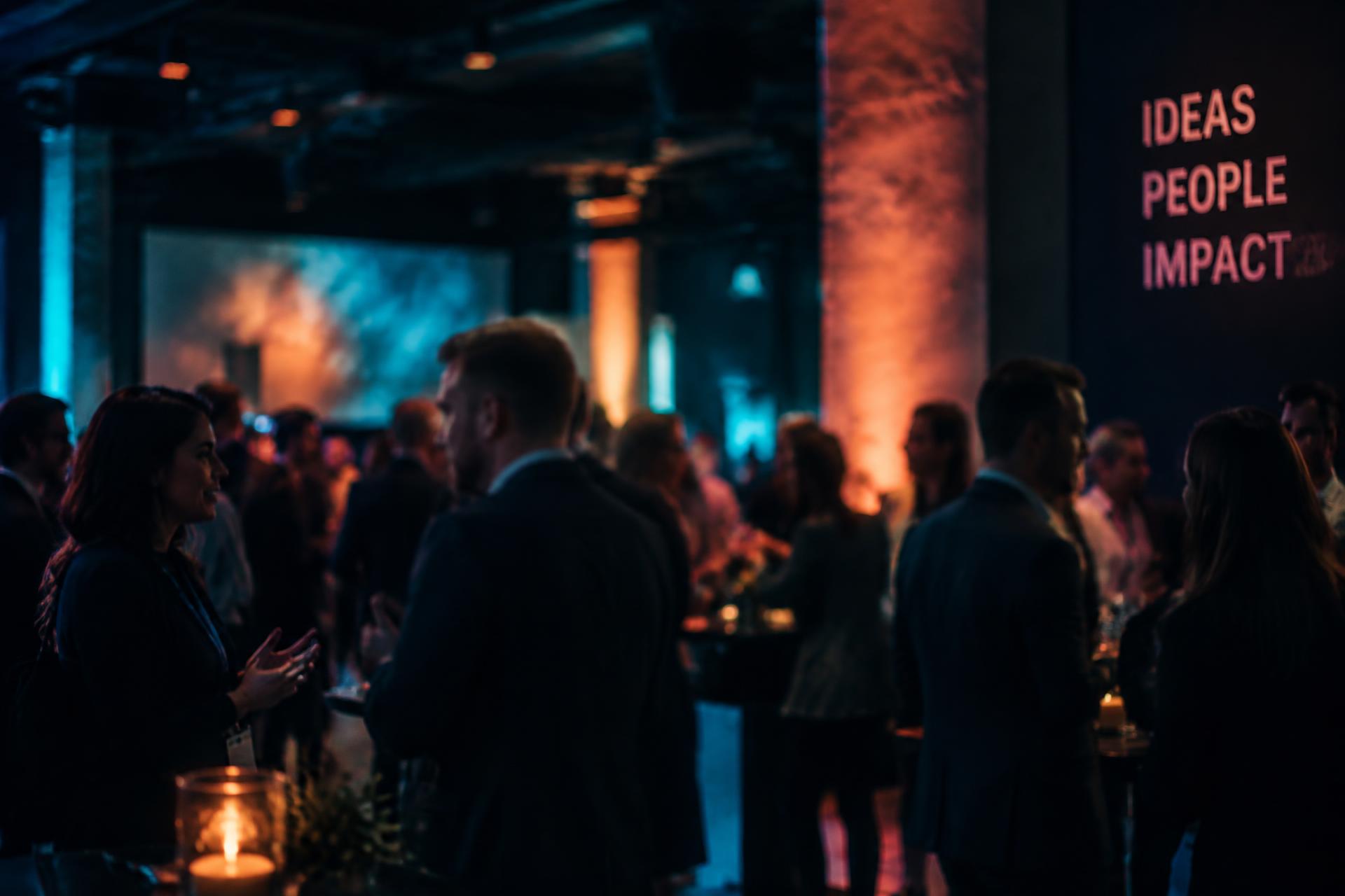 People connecting at an evening networking event